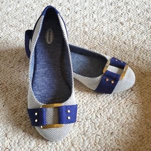 Dr. Scholls Flats -White with Blue with buckle